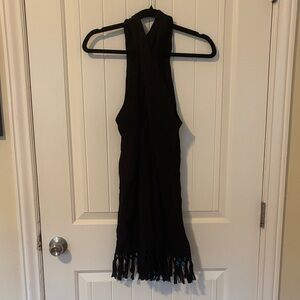Black Front Cross Sleeveless Fringe Dress